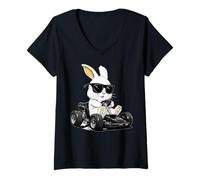 Mujer Go Kart Racing Gokart Racer Kart Conejo de Pascua Camiseta Cuello V