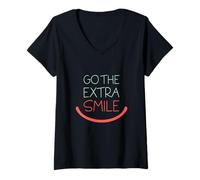 Mujer Go The Extra Smile Ayudando Actitud Positiva Juego de Palabras Color Camiseta Cuello V