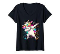 Mujer Goat Dabbing Sunglasses Graphic Kids Boys Colorful Goat Camiseta Cuello V
