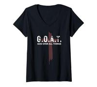 Mujer Goat God Over All Things Christian Red Cross Design G.O.A.T. Camiseta Cuello V