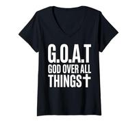 Mujer Goat God Over All Things Texto Cruz Camiseta Cuello V