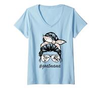 Mujer Goat Mama Messy Bun Life Hair Gafas para el día de la Madre Camiseta Cuello V