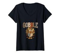 Mujer Gobble Fall THANSKGIVING TURQUÍA Camiseta Cuello V