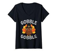 Mujer Gobble Gobble - Día de Acción de Gracias Otoño Vacaciones Día del Pavo Camiseta Cuello V