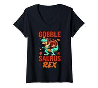 Mujer Gobble Saurus-Rex Turkey Dinosaur Thanksgiving Thankful Camiseta Cuello V