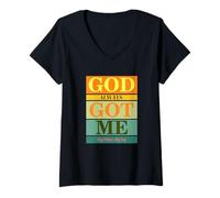Mujer God Always Got Me, My Peace My Joy Colorful Quotes Graphic Camiseta Cuello V