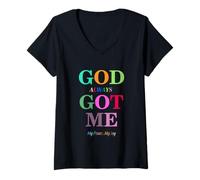 Mujer God Always Got Me, My Peace My Joy Cool Quotes Graphic Camiseta Cuello V