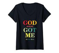 Mujer God Always Got Me, My Peace My Joy Cool Quotes Graphic Camiseta Cuello V