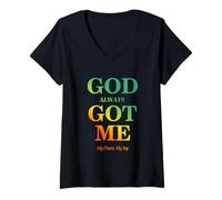 Mujer God Always Got Me, My Peace My Joy Cool Quotes Graphic Camiseta Cuello V