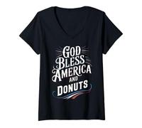 Mujer God Bless America and Donuts Patriotic Dessert Pride Camiseta Cuello V