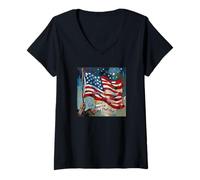 Mujer God Bless America Land That I Love US Flag Pintura artística Camiseta Cuello V