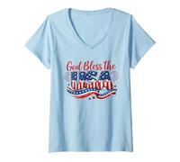 Mujer God Bless The USA - Bandera patriótica Estadounidense del 4 de Julio Camiseta Cuello V