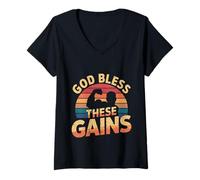 Mujer God Bless These Gains Culturismo muscular |---- Camiseta Cuello V