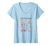 Mujer God Did It First 6:7 Verso de la Biblia Diseño de fe Cristiana Camiseta Cuello V