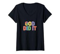 Mujer God Did It tee, Cristiano Éxito Fe Alabanza Evangelio Camiseta Cuello V