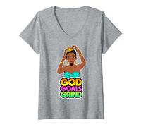 Mujer God Goals Grind Melanina Cristiano Diversión Negro Reina Chicas Camiseta Cuello V