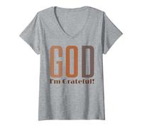 Mujer God I'm Grateful Thankful Christian Thanksgiving Hombres Mujeres Camiseta Cuello V