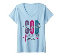 Mujer God is Good All The Time Sign Christian Sayings Bible Verse Camiseta Cuello V