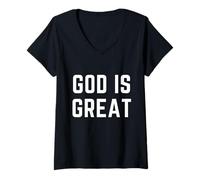 Mujer God Is Great Christian Apparel Fe Adoración Alabanza Camiseta Cuello V