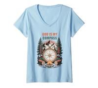 Mujer God is My Compass - Proverbs 3:6 Christian Faith Camping Camiseta Cuello V