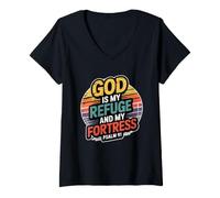 Mujer God Is My Refuge and My Fortress Camiseta Cuello V