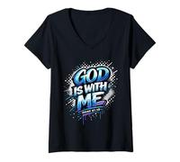 Mujer God Is with Me Isaías versículo de la Biblia Cristianismo Creyente Camiseta Cuello V