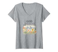 Mujer God Is Within Her She Will Not Fall Psalm 46:5 Watercolor Camiseta Cuello V