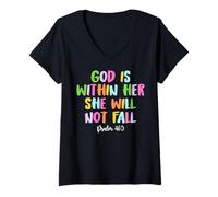 Mujer God is Within Her She Will Not Fall Shirt Camiseta Cuello V