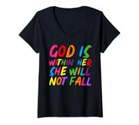 Mujer God is Within Her She Will Not Fall Shirt Camiseta Cuello V