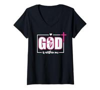 Mujer God is Within Me Will I Not Fall Psalm 46:5 Bible Verse Pink Camiseta Cuello V