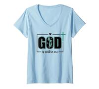Mujer God is Within Me Will I Not Fall Psalm 46:5 Bible Verse Sage Camiseta Cuello V