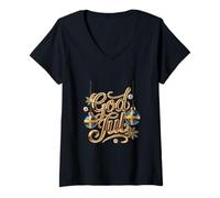 Mujer God Jul Suecia Feliz Navidad Sueco Camiseta Cuello V