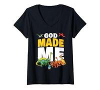 Mujer God Made Me - Christian Faith Kids Dinosaur Creation Camiseta Cuello V