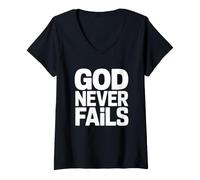 Mujer God Never Fails Camiseta Cuello V