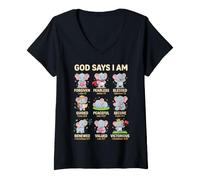 Mujer God Says I Am Bible Verse Christian Faith Elephant Camiseta Cuello V