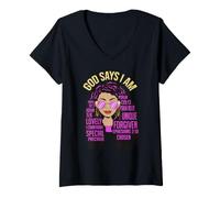 Mujer God Says I Am Black Queen Melanin Mujer Piel Marrón Sista GAL Camiseta Cuello V