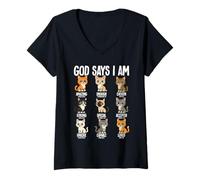 Mujer God Says I Am Cats Camiseta Cuello V