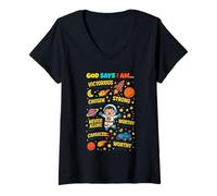 Mujer God Says I Am Outer Space Themed Bible Christian Kids Boys Camiseta Cuello V