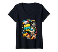 Mujer God Says I m Astronaut Outer Galaxy Space Theme Bible Camiseta Cuello V