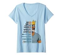 Mujer God Says You Are Unique Black Men King Dad Grandpa Padre Camiseta Cuello V