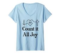 Mujer God Scripture Count it All Joy Sign Christian Bible Verse Camiseta Cuello V