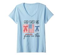 Mujer God Shed His Grace on Thee America God Shed His Grace on Me Camiseta Cuello V