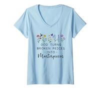 Mujer God Turns Broken Piece into Masterpieces Bible Verse Psalm Camiseta Cuello V