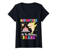 Mujer Godmother of The Shark Birthday Family Birthday Goddaughter Camiseta Cuello V