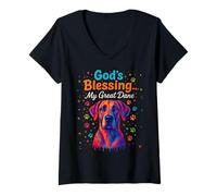 Mujer God'S Blessing Great Danés Dog Faith Fun Colorful Dots Design Camiseta Cuello V