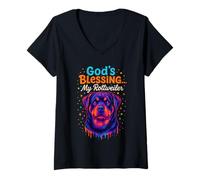 Mujer God'S Blessing Rottweiler Dog Faith Fun Colorido Diseño Arte Camiseta Cuello V