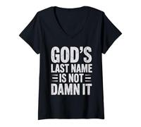 Mujer God'S Last Name Is Not Damn It Church Sarcasm Jokes - Camiseta Cuello V