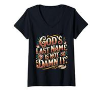 Mujer God'S Last Name Is Not Damn It Church Sarcasm Jokes - Camiseta Cuello V