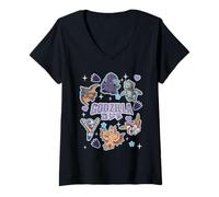 Mujer Godzilla Chibi Kaiju Character Collage Hearts & Stars Movie Camiseta Cuello V