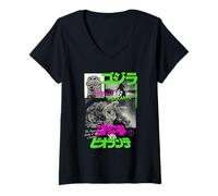 Mujer Godzilla Collage Neon Accents Godzilla vs Biollante Movie Camiseta Cuello V